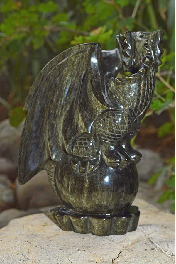 Crystal Wholesale Natural Gold(en) Sheen Obsidian Dragon Crystal Carving - Large
