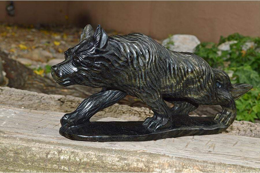 Crystal Wholesale Natural Gold(en) Sheen Obsidian Wolf Crystal Carving - Large
