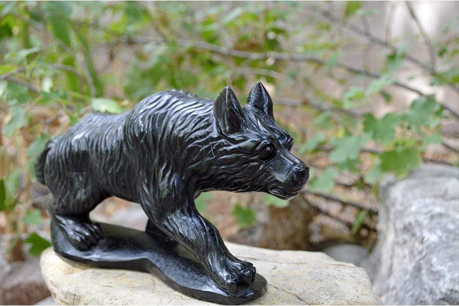 Crystal Wholesale Natural Gold(en) Sheen Obsidian Wolf Crystal Carving - Large
