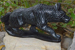 Crystal Wholesale Natural Gold(en) Sheen Obsidian Wolf Crystal Carving - Large