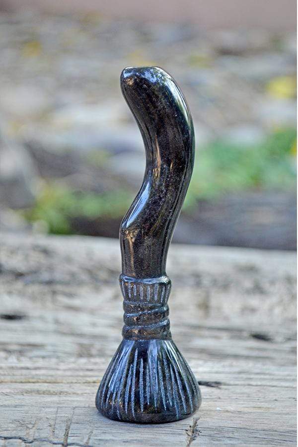 Crystal Wholesale Natural Silver Sheen Obsidian Carved Crystal Witches Magic Broom - Medium