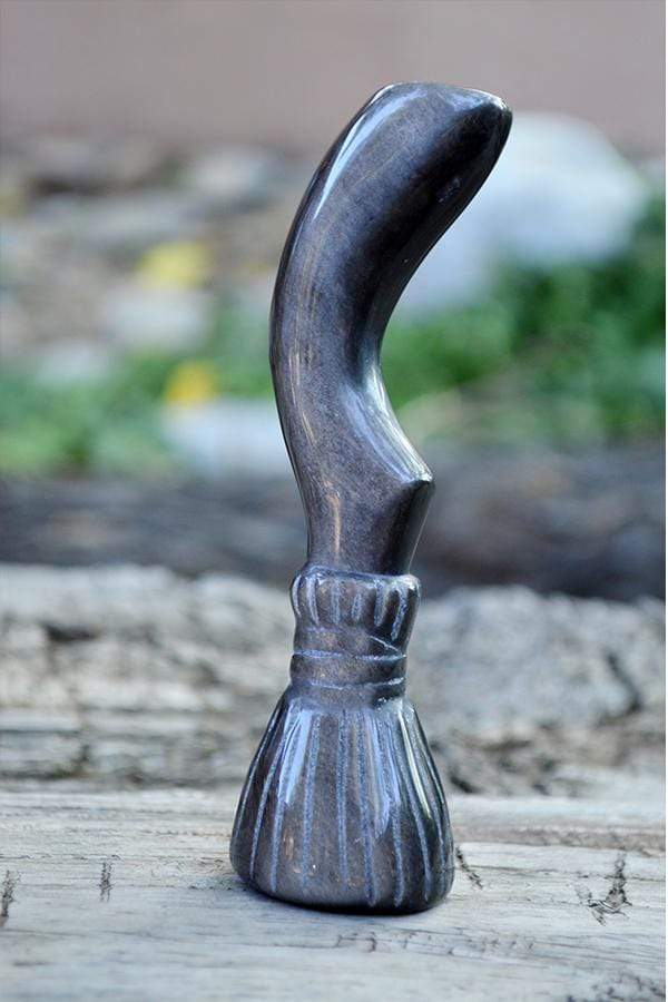 Crystal Wholesale Natural Silver Sheen Obsidian Carved Crystal Witches Magic Broom - Medium