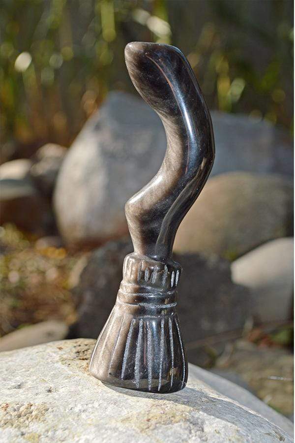 Crystal Wholesale Natural Silver Sheen Obsidian Carved Crystal Witches Magic Broom - Medium