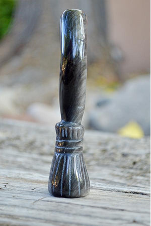 Crystal Wholesale Natural Silver Sheen Obsidian Carved Crystal Witches Magic Broom - Medium