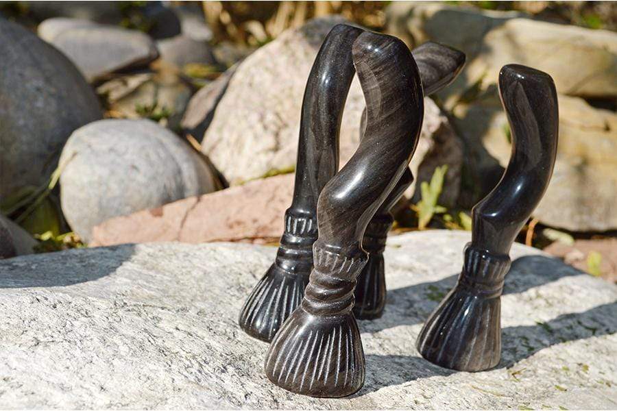 Crystal Wholesale Natural Silver Sheen Obsidian Carved Crystal Witches Magic Broom - Medium