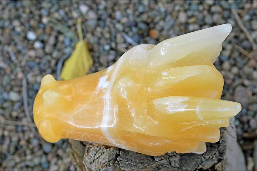 Crystal Wholesale Pale Orange Calcite (with White Inclusions) Crystal Dragon Skull Carving - Medium
