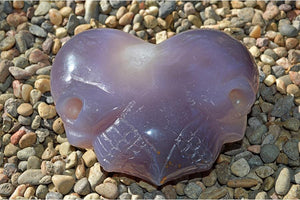 Crystal Wholesale Purple and White Banded Agate Geode Carved Crystal Skull Heart - Large