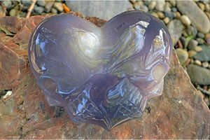 Crystal Wholesale Purple and White Banded Agate Geode Carved Crystal Skull Heart - Large