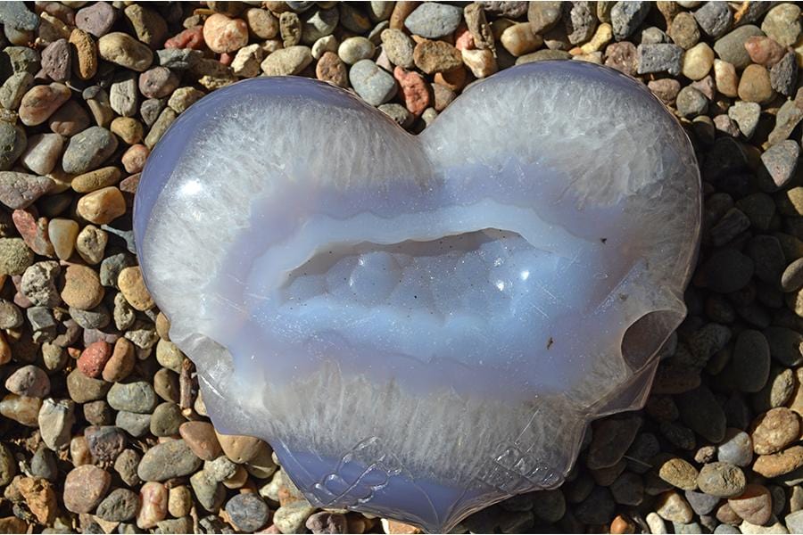 Crystal Wholesale Purple and White Banded Agate Geode Carved Crystal Skull Heart - Large