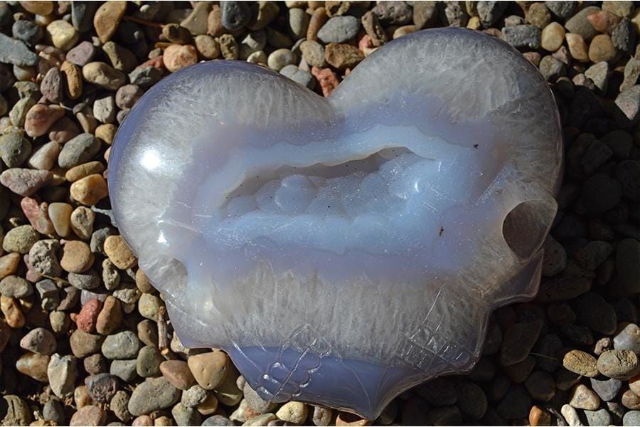 Crystal Wholesale Purple and White Banded Agate Geode Carved Crystal Skull Heart - Large