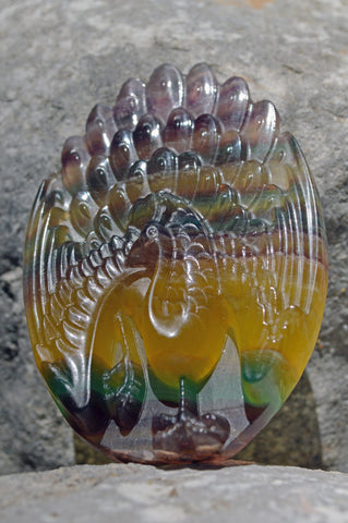 Rainbow Fluorite Hand Carved Peacock II