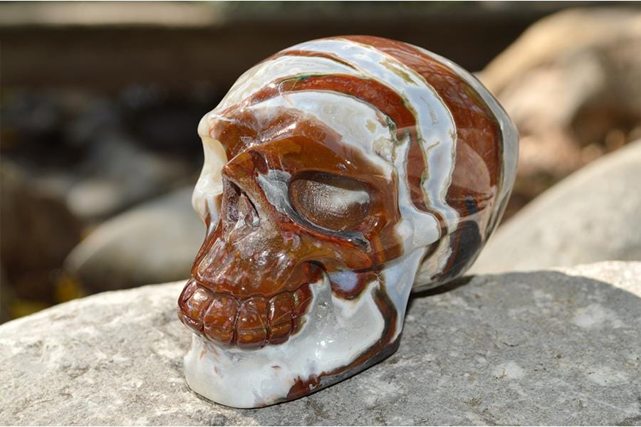 Crystal Wholesale RARE Red and White Moss Agate Crystal Skull Carving - Medium