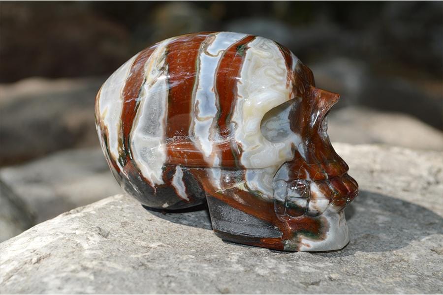Crystal Wholesale RARE Red and White Moss Agate Crystal Skull Carving - Medium