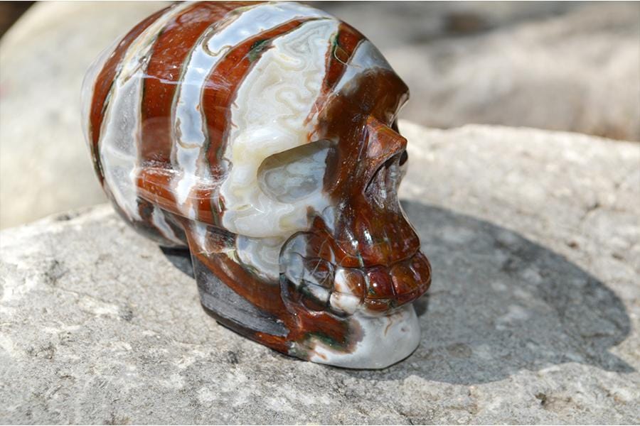 Crystal Wholesale RARE Red and White Moss Agate Crystal Skull Carving - Medium