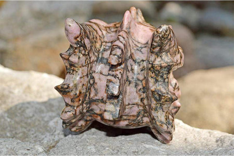 Rhodonite Crystal Dragon Skull Carving - Small