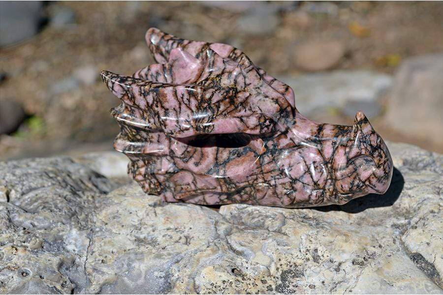 Crystal Wholesale Rhodonite Crystal Dragon Skull Carving - Small