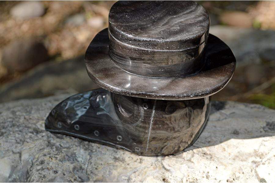 Crystal Wholesale Silver Sheen Obsidian Plague Doctor 2020 | Steampunk | Raven | Odin | Thoth |  Crystal Carving - Medium | 3 Obsidian Varieties