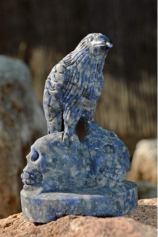 Sodalite Raven Skulls Crystal Carving - Medium