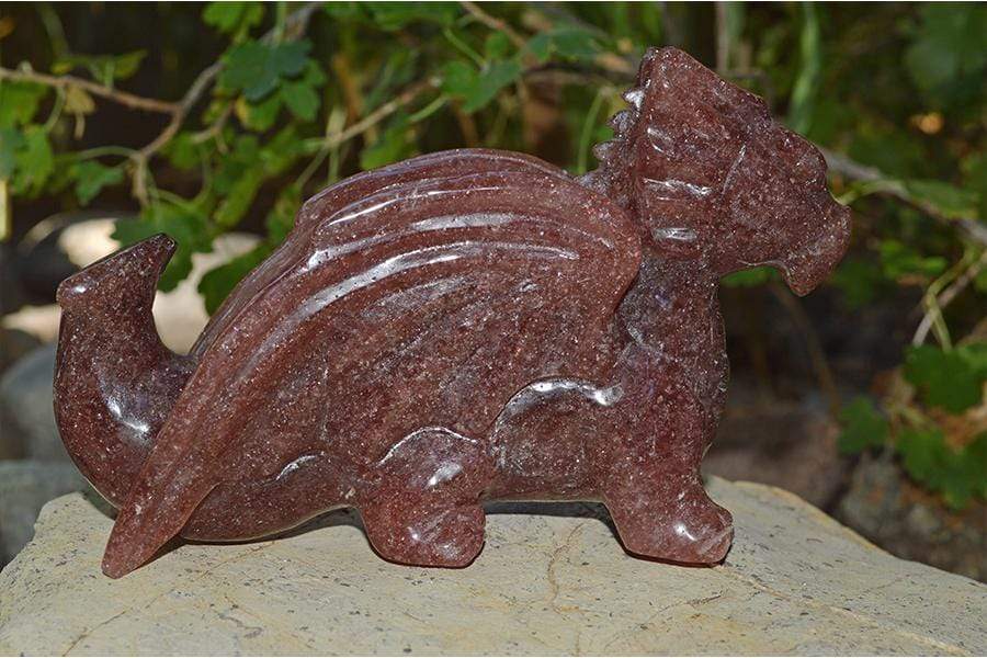 Crystal Wholesale Strawberry Quartz Carved Crystal Dragon - Large