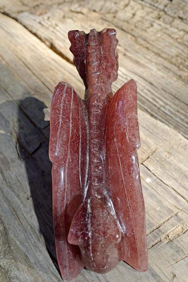Crystal Wholesale Strawberry Quartz Carved Crystal Dragon - Large