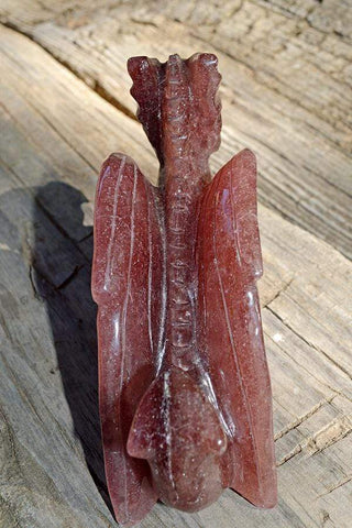 Strawberry Quartz Carved Crystal Dragon - Large