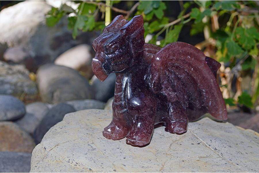 Crystal Wholesale Strawberry Quartz Carved Crystal Dragon - Large