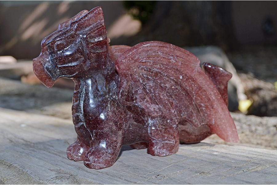 Crystal Wholesale Strawberry Quartz Carved Crystal Dragon - Large