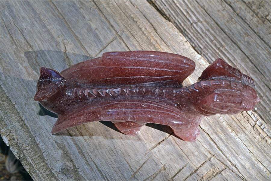 Crystal Wholesale Strawberry Quartz Carved Crystal Dragon - Large