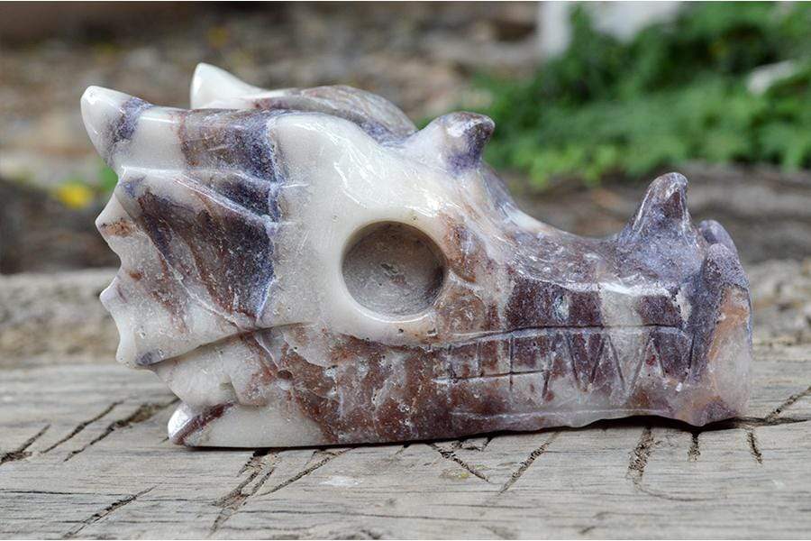 Crystal Wholesale Tiffany Stone - Bertrandite - Crystal Dragon Skull Carving