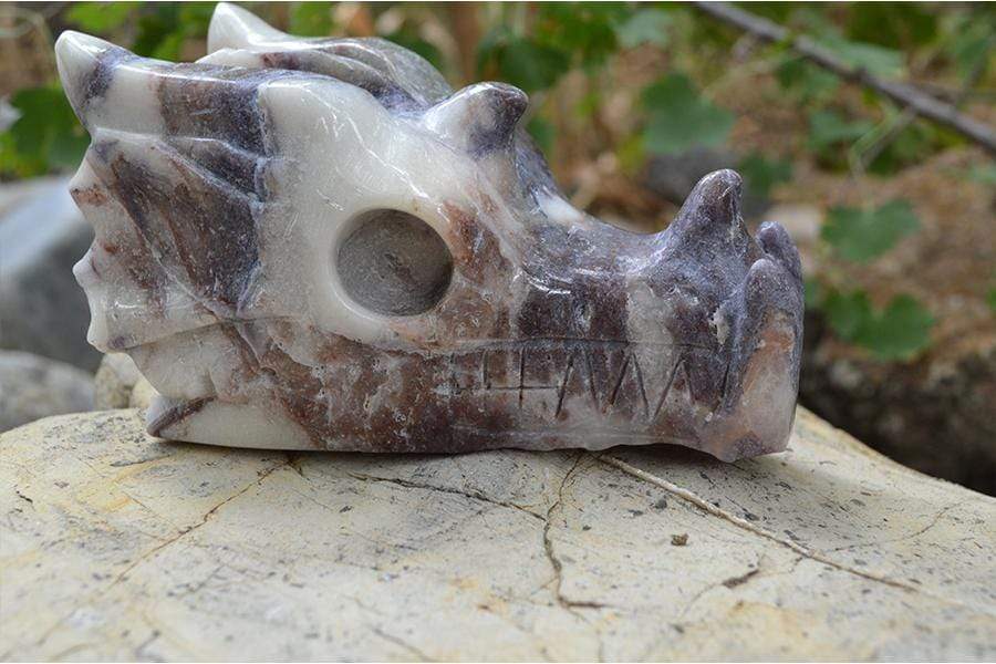 Crystal Wholesale Tiffany Stone - Bertrandite - Crystal Dragon Skull Carving