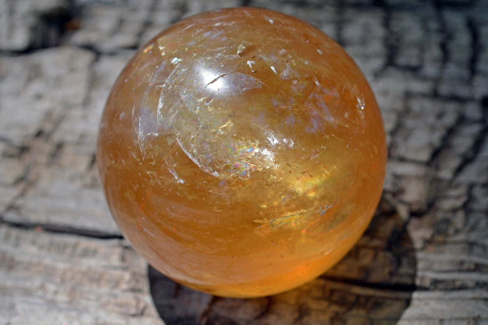 Crystal Wholesale Yellow Honey Calcite Spheres with Rainbows