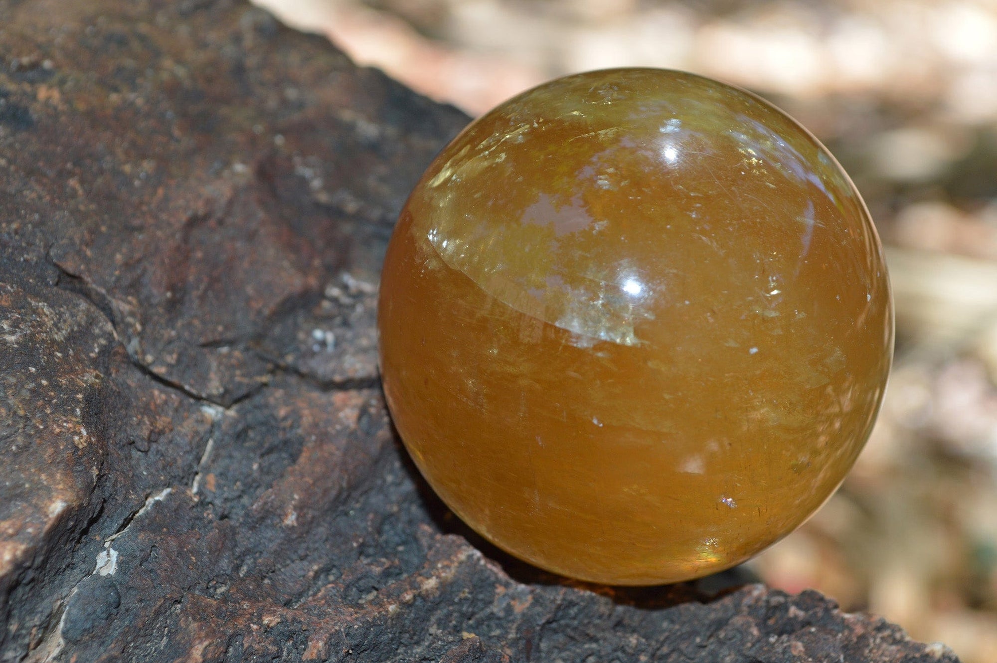 Crystal Wholesale Yellow Honey Calcite Spheres with Rainbows