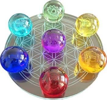 Gazing Balls + Stands Flower of Life 7 Chakra Gazing Ball Set | 55mm