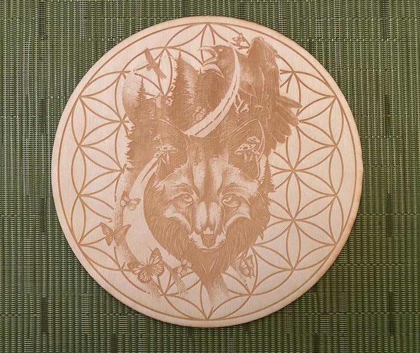 Grid Fox Raven Flower of Life Crystal Grid Alter Table