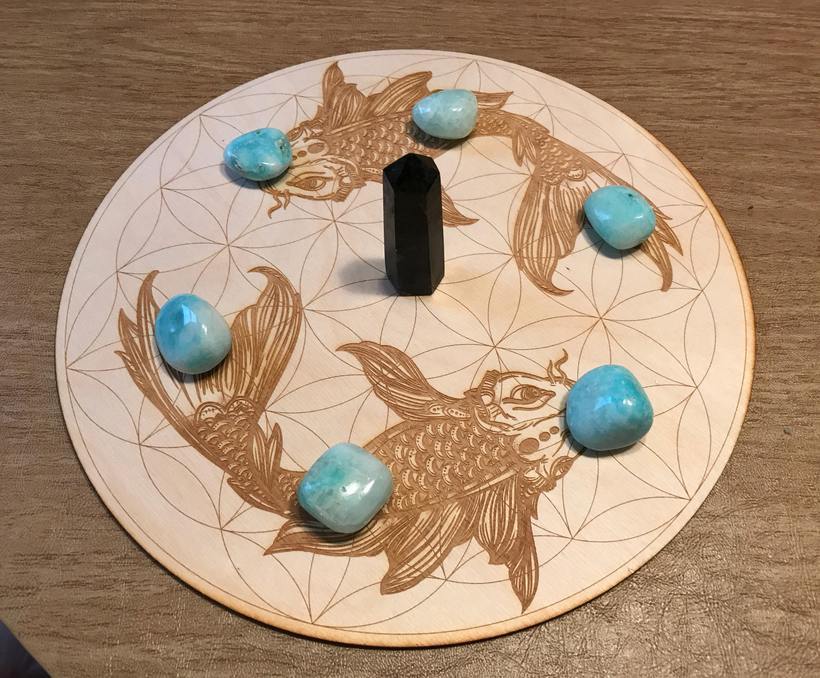 Grid Koi Fish Flower of Life Crystal Grid Alter Table