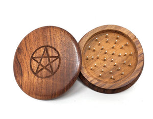 Herb Grinder Pentagram Carved Wooden Herb Grinder 3" Round