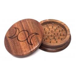 Herb Grinder Triple Moon Carved Wooden Herb Grinder 3" Round