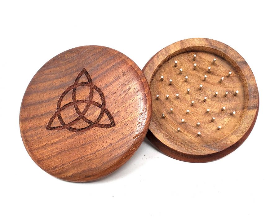 Herb Grinder Triquetra Carved Wooden Herb Grinder 3" Round