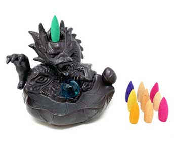 Incense Burners Dragon W Glass Ball back flow burner | 5"