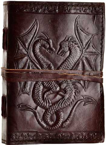 Double Dragon leather blank book w/cord