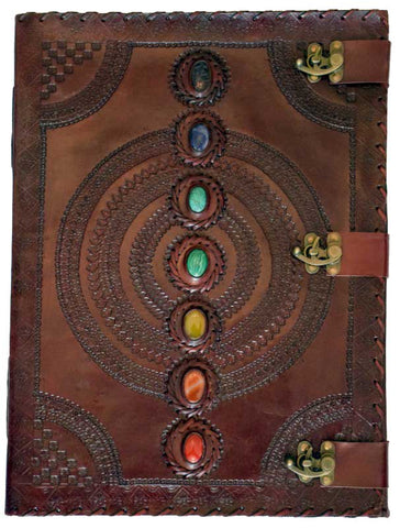 Leather Journal with 7 Chakra Stones and 3 Latches