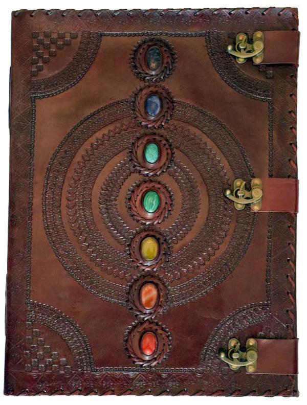 Journals Leather Journal with 7 Chakra Stones and 3 Latches