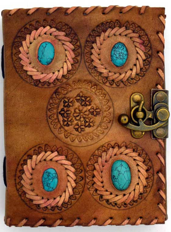 Journals Leather Journal with Turquoise Stones and Latch