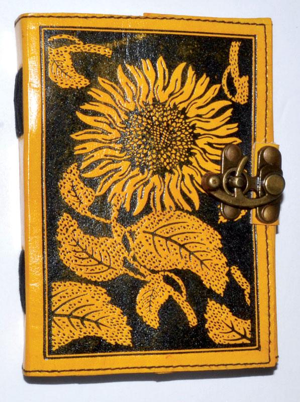 Sunflower leather blank book w/latch