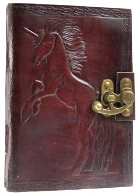 Unicorn leather blank book w/latch
