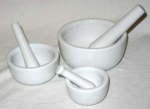 Set of 3 White Ceramic Mortars and Pestles
