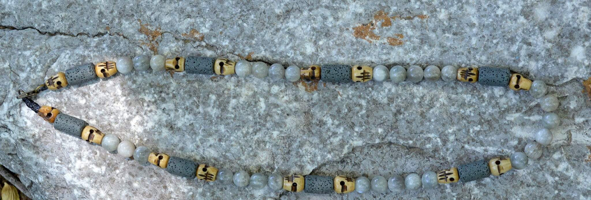 Necklaces Healing Necklace - Insight - Gray Madagascar Moonstone with Basalt and Buffalo Bone