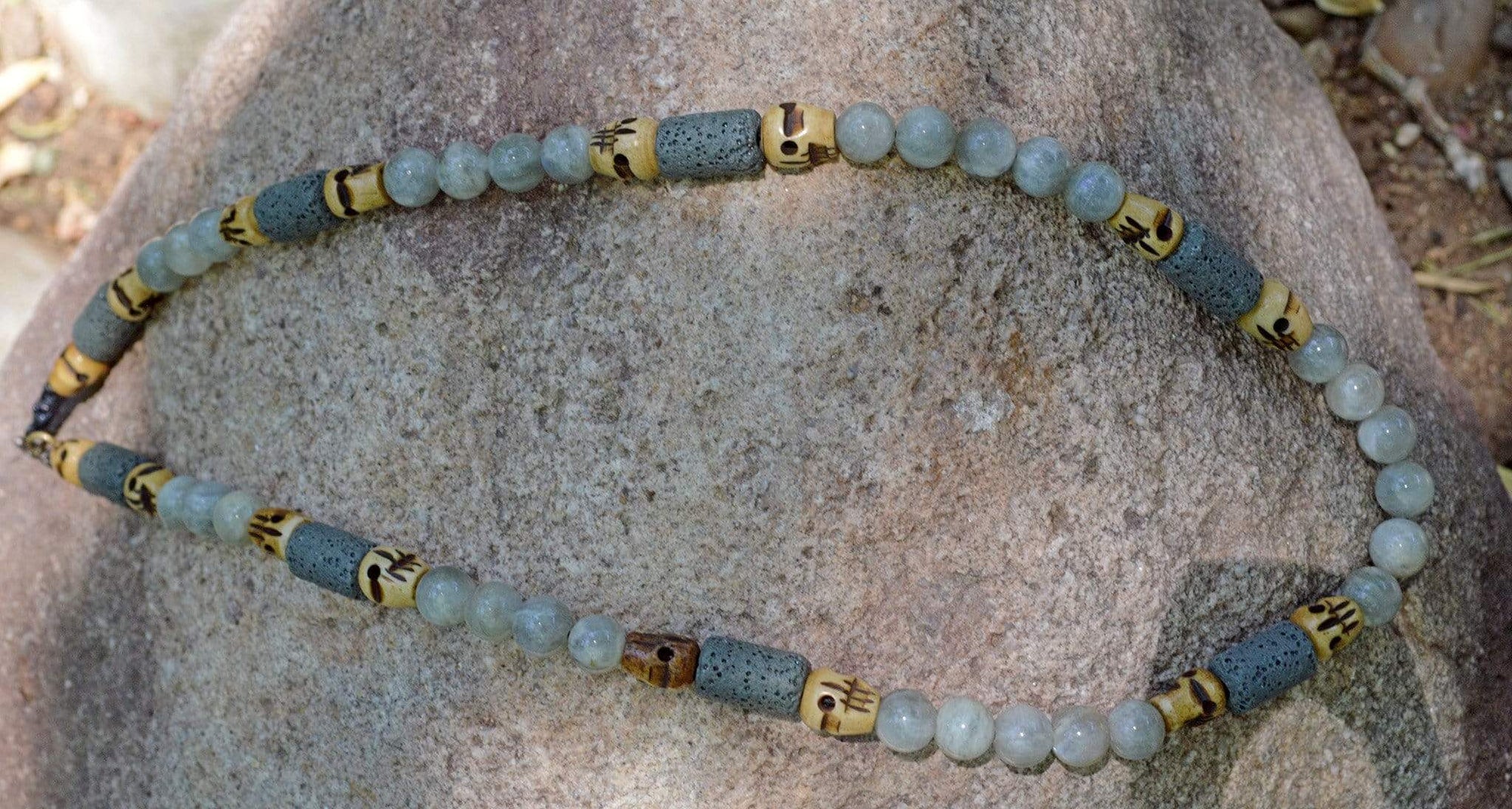 Necklaces Healing Necklace - Insight - Gray Madagascar Moonstone with Basalt and Buffalo Bone