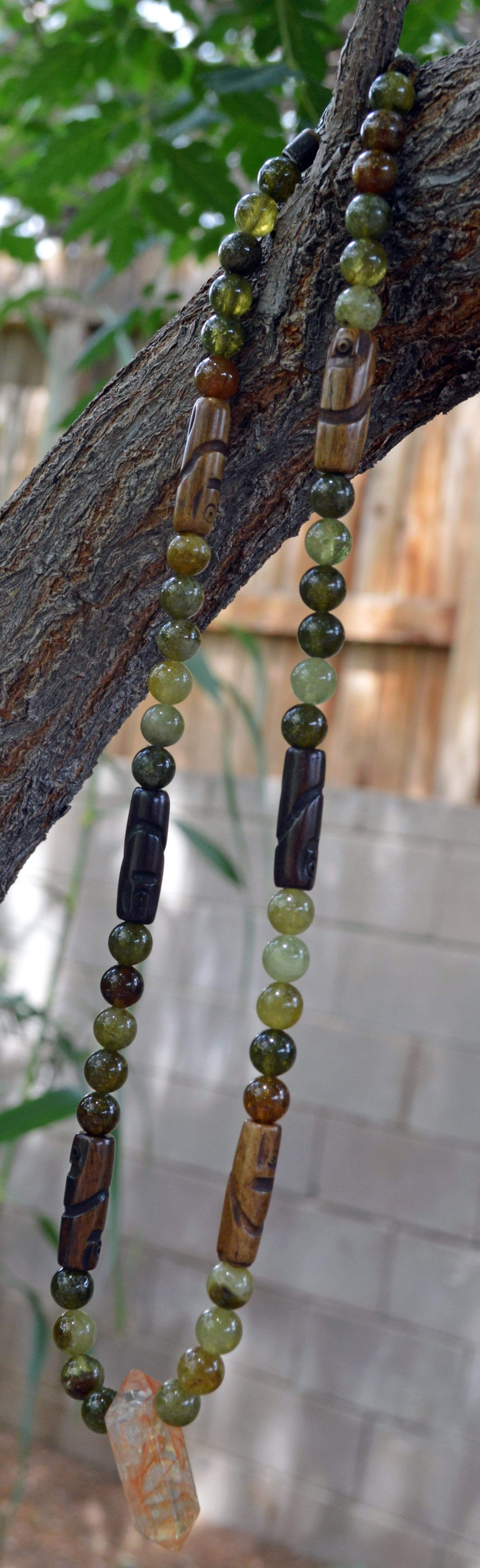 Necklaces Hematoid Quartz and Grossular Garnet - 20" Manifestation Necklace I