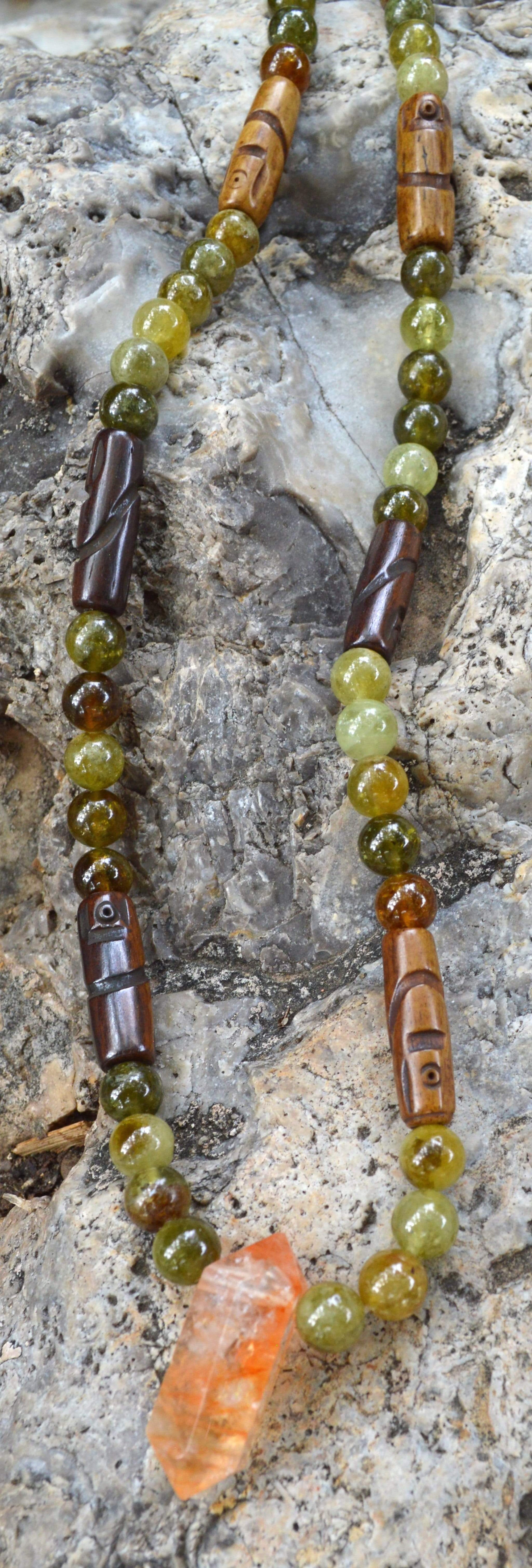 Necklaces Hematoid Quartz and Grossular Garnet - 20" Manifestation Necklace I